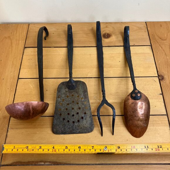 Kootenay Forge Copper Cast Iron Kitchen Utensils Steel Spatula Serving Spoon - Picture 2 of 8